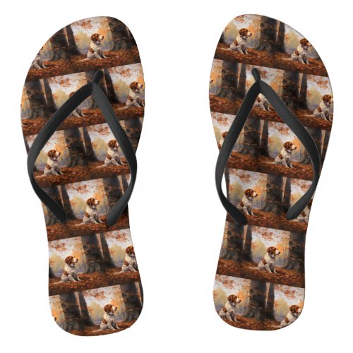 Brittany Spaniel in Autumn Leaves Fall Inspire  Flip Flops