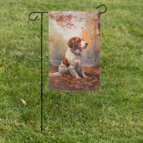 Brittany Spaniel in Autumn Leaves Fall Inspire  Garden Flag