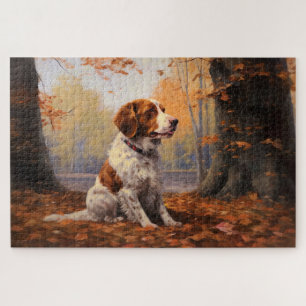 Brittany Spaniel in Autumn Leaves Fall Inspire Jigsaw Puzzle