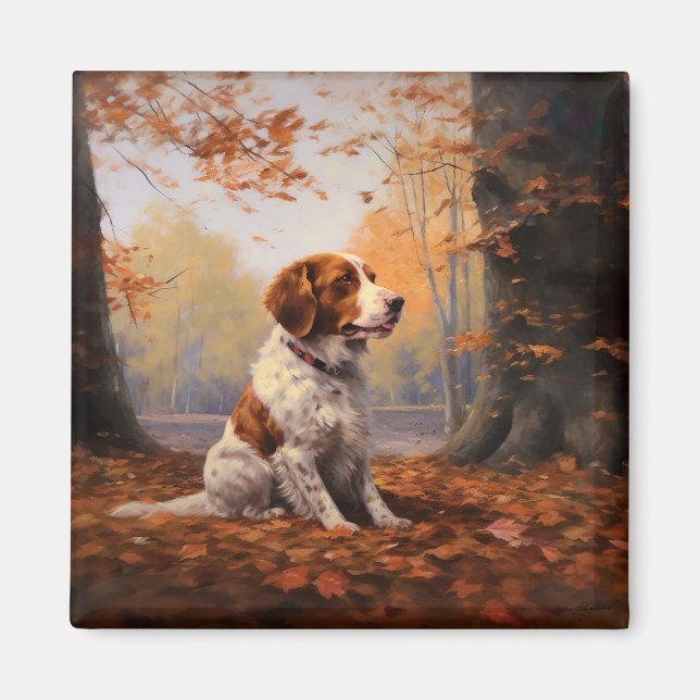 Brittany Spaniel in Autumn Leaves Fall Inspire  Magnet (Front)