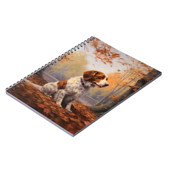 Brittany Spaniel in Autumn Leaves Fall Inspire  Notebook (Left Side)