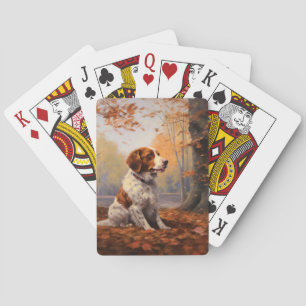 Brittany Spaniel in Autumn Leaves Fall Inspire Poker Cards