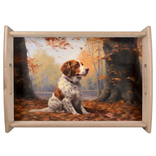 Brittany Spaniel in Autumn Leaves Fall Inspire  Serving Tray