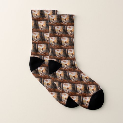 Brittany Spaniel in Autumn Leaves Fall Inspire  Socks