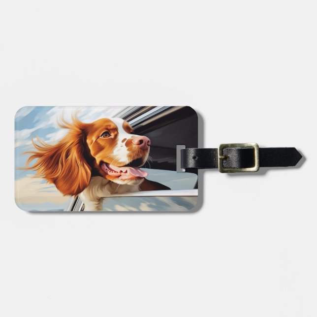 Brittany spaniel in Car Window Luggage Tag (Front Horizontal)