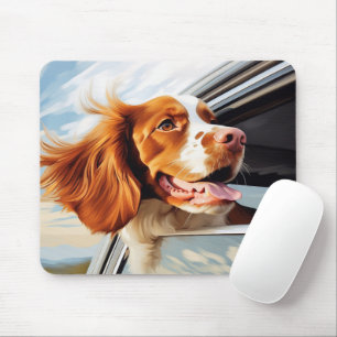 Brittany spaniel in Car Window Mouse Pad