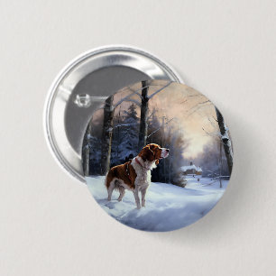 Brittany Spaniel Let It Snow Christmas Button