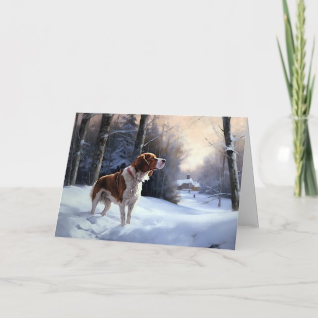 Brittany Spaniel Let It Snow Christmas Card (Front)