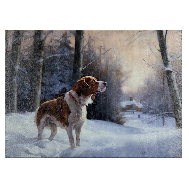 Brittany Spaniel Let It Snow Christmas Cutting Board (Front)