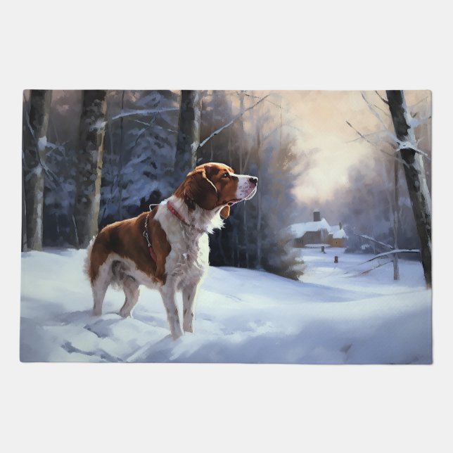 Brittany Spaniel Let It Snow Christmas Doormat (Front)