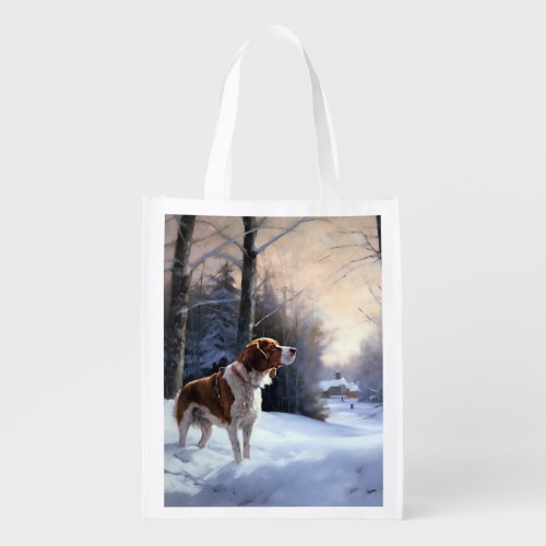 Brittany Spaniel Let It Snow Christmas Grocery Bag