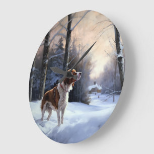 Brittany Spaniel Let It Snow Christmas Large Clock