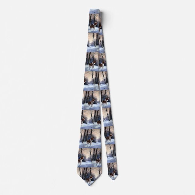 Brittany Spaniel Let It Snow Christmas Neck Tie (Front)