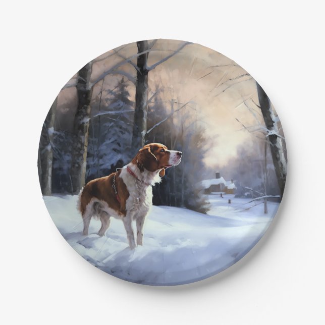 Brittany Spaniel Let It Snow Christmas Paper Plates (Front)