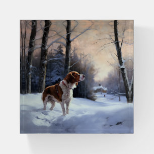 Brittany Spaniel Let It Snow Christmas Paperweight