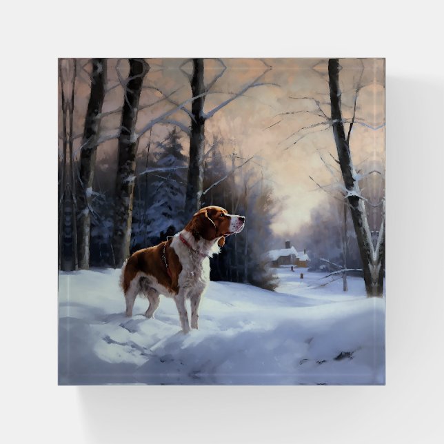 Brittany Spaniel Let It Snow Christmas Paperweight (Front)