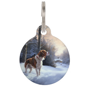 Brittany Spaniel Let It Snow Christmas Pet ID Tag