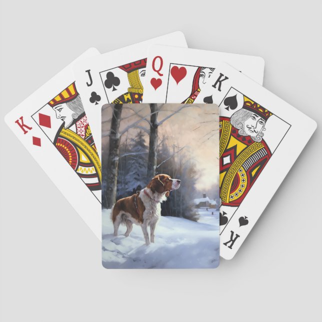 Brittany Spaniel Let It Snow Christmas Poker Cards (Back)