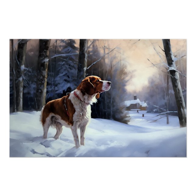 Brittany Spaniel Let It Snow Christmas Poster (Front)