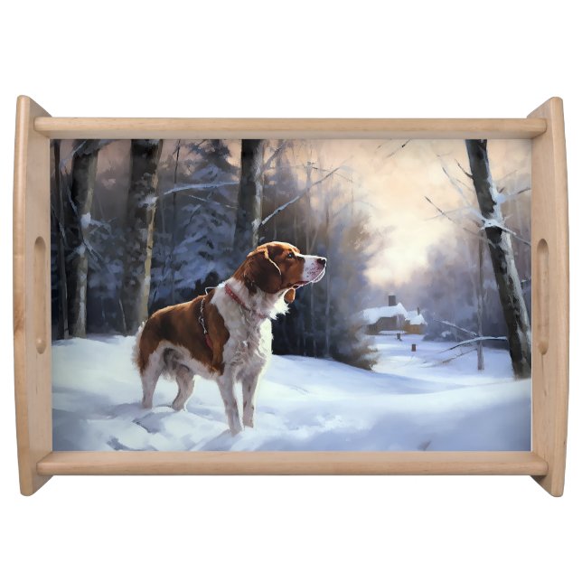 Brittany Spaniel Let It Snow Christmas Serving Tray (Front)