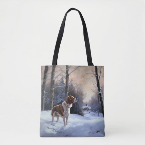 Brittany Spaniel Let It Snow Christmas Tote Bag