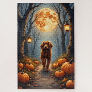 Brittany Spaniel Moonlit Forest Halloween Art Jigsaw Puzzle