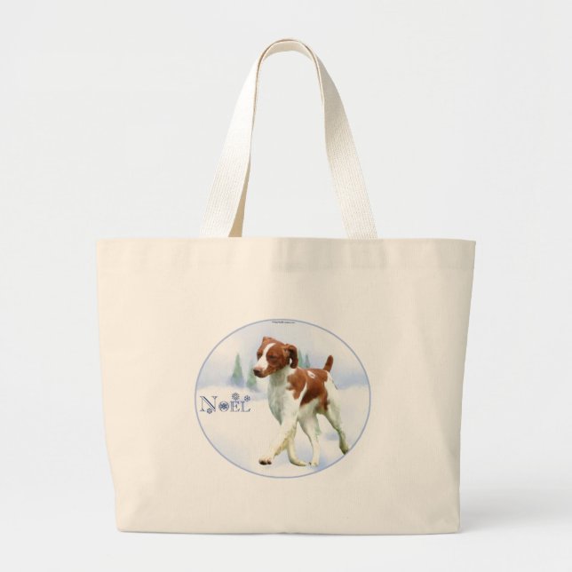Brittany Spaniel Noel Large Tote Bag (Front)