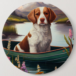 Brittany Spaniel on a Paddle: A Scenic Adventure Button