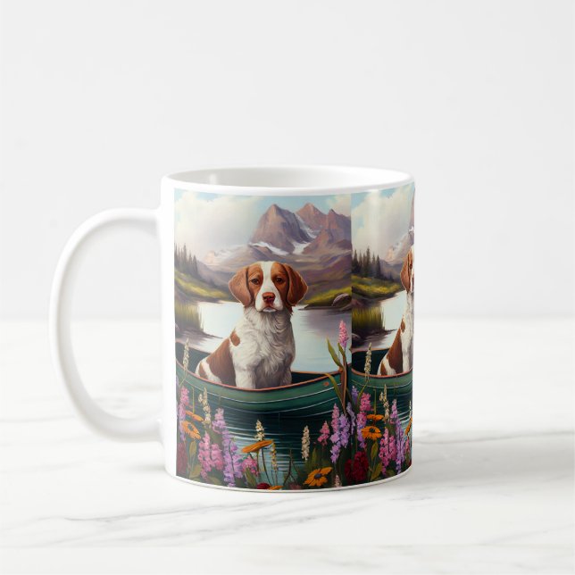 Brittany Spaniel on a Paddle: A Scenic Adventure Coffee Mug (Left)