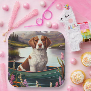 Brittany Spaniel on a Paddle: A Scenic Adventure Paper Plates
