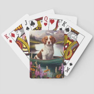Brittany Spaniel on a Paddle: A Scenic Adventure Poker Cards