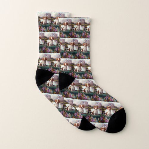 Brittany Spaniel on a Paddle A Scenic Adventure Socks