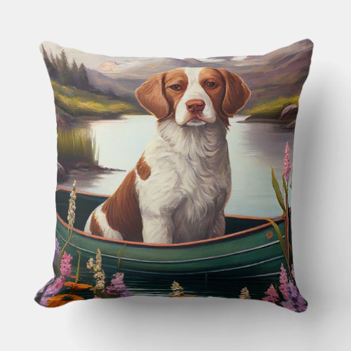 Brittany Spaniel on a Paddle A Scenic Adventure  Throw Pillow