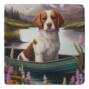 Brittany Spaniel on a Paddle: A Scenic Adventure Trivet