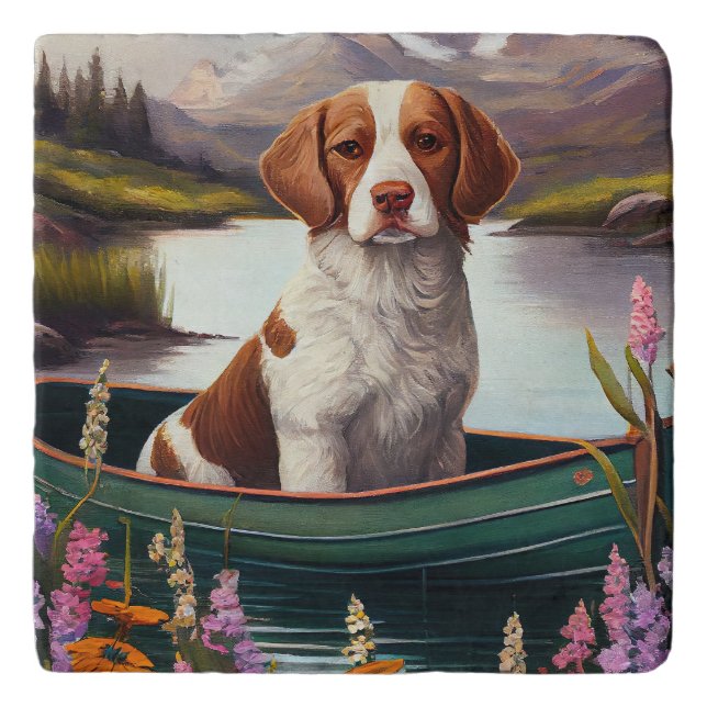 Brittany Spaniel on a Paddle: A Scenic Adventure Trivet (Front)