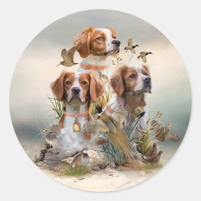 Brittany Spaniel , Passion for Birds Classic Round Sticker (Front)