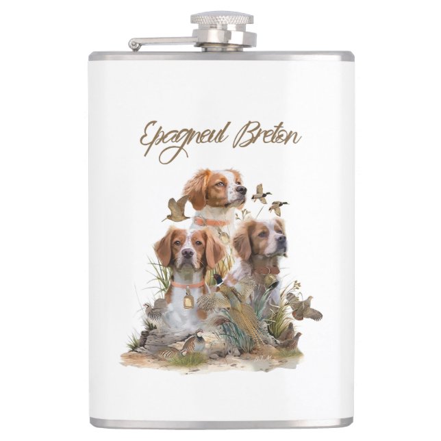 Brittany Spaniel , Passion for Birds Flask (Front)