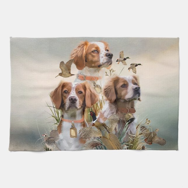 Brittany Spaniel , Passion for Birds Kitchen Towel (Horizontal)