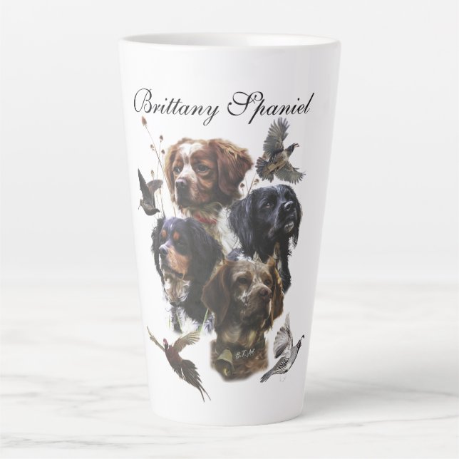 Brittany Spaniel , Passion for Birds Latte Mug (Front)