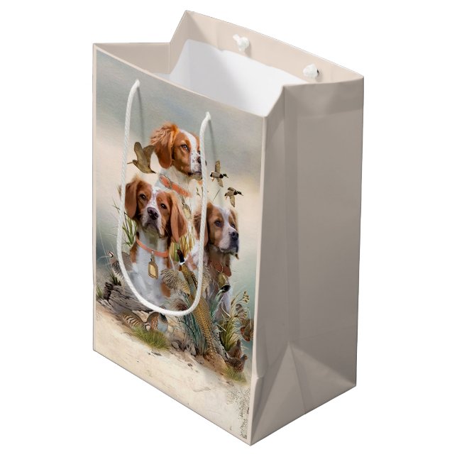 Brittany Spaniel , Passion for Birds Medium Gift Bag (Front Angled)