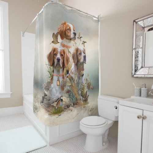 Brittany Spaniel  Passion for Birds Shower Curtain