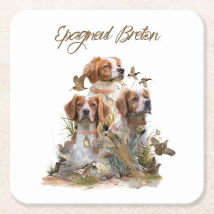Brittany Spaniel , Passion for Birds Square Paper Coaster