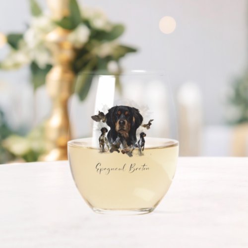 Brittany Spaniel  Passion for Birds Stemless Wine Glass