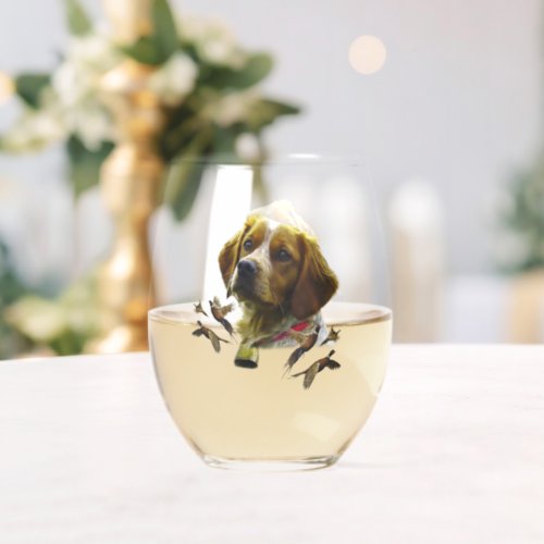 Brittany Spaniel  Passion for Birds Stemless Wine Glass