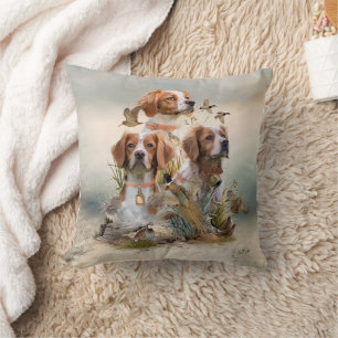 Brittany Spaniel , Passion for Birds Throw Pillow