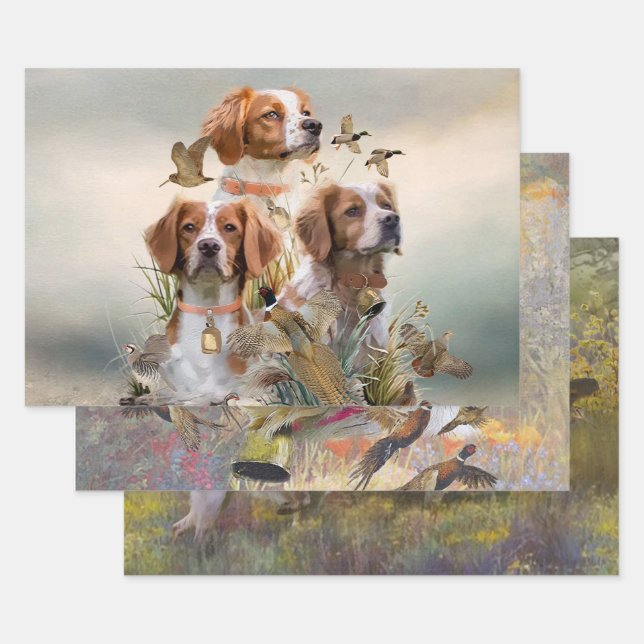 Brittany Spaniel , Passion for Birds Wrapping Paper Sheets (Set)