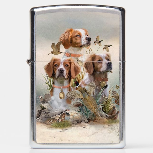 Brittany Spaniel , Passion for Birds Zippo Lighter (Front)
