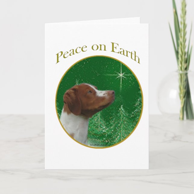 Brittany Spaniel Peace Holiday Card (Front)