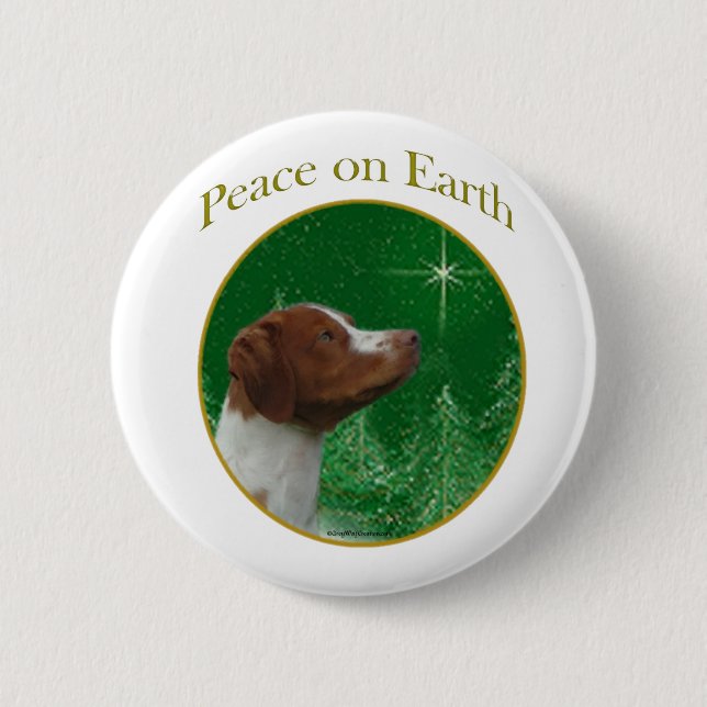 Brittany Spaniel Peace Pinback Button (Front)