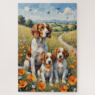 Brittany Spaniel Poppy Field Art Jigsaw Puzzle